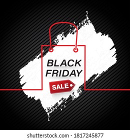 red line shopping bag black friday label sale on white paint and texture background.