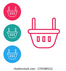 Red line Shopping basket icon isolated on white background. Food store, supermarket. Set icons in circle buttons. Vector Illustration