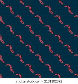 Red line Sickle icon isolated seamless pattern on black background. Reaping hook sign.  Vector