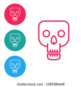 Red line Skull icon isolated on white background. Happy Halloween party. Set icons in circle buttons. Vector Illustration