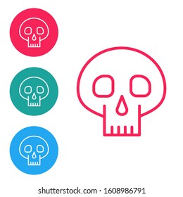 Red line Skull icon isolated on white background. Set icons in circle buttons. Vector Illustration