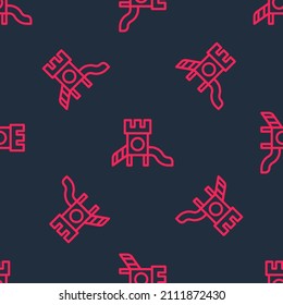Red line Slide playground icon isolated seamless pattern on black background. Childrens slide.  Vector
