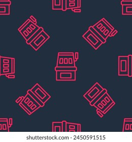 Red line Slot machine icon isolated seamless pattern on black background.  Vector