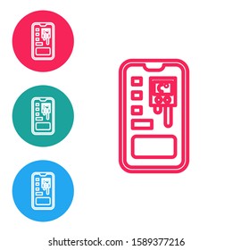 Red line Smart control farming system mobile application icon isolated on white background. Set icons in circle buttons. Vector Illustration