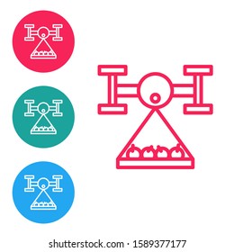 Red line Smart farm with drone control collects harvest icon isolated on white background. Innovation technology for agricultural company. Set icons in circle buttons. Vector Illustration