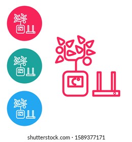 Red line Smart farming technology - farm automation system in app icon isolated on white background. Set icons in circle buttons. Vector Illustration