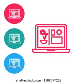 Red line Smart farming technology - farm automation system icon isolated on white background. Set icons in circle buttons. Vector Illustration