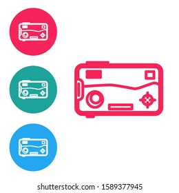 Red line Smartphone and playing in game icon isolated on white background. Mobile gaming concept. Set icons in circle buttons. Vector Illustration