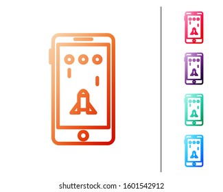 Red line Smartphone and playing in game icon isolated on white background. Mobile gaming concept. Set color icons. Vector Illustration