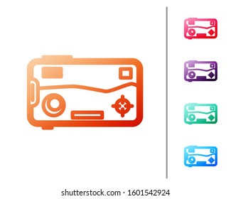 Red line Smartphone and playing in game icon isolated on white background. Mobile gaming concept. Set color icons. Vector Illustration