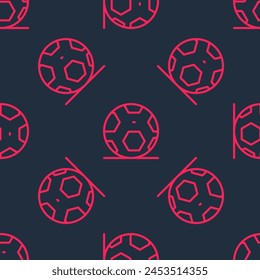 Red line Soccer football ball icon isolated seamless pattern on black background. Sport equipment.  Vector
