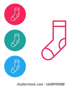 Red line Socks icon isolated on white background. Set icons in circle buttons. Vector Illustration