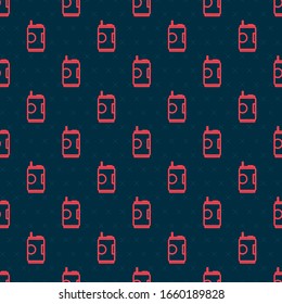 Red line Soda can icon isolated seamless pattern on black background.  Vector Illustration