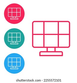 Red line Solar energy panel icon isolated on white background. Set icons in circle buttons. Vector