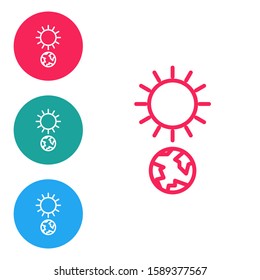 Red line Solstice icon isolated on white background. Set icons in circle buttons. Vector Illustration