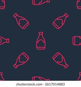 Red line Soy sauce bottle icon isolated seamless pattern on black background.  Vector
