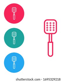 rote Linie Spatula Symbol einzeln auf weißem Hintergrund. Küchenspatula-Symbol. BBQ Spatula Schild. Grill- und Grillwerkzeug. Symbole in Kreisknöpfen einstellen. Vektorillustration-Illustration