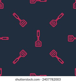 Rote Linie Spatula Symbol einzeln auf schwarzem Hintergrund. Küchenspatula-Symbol. BBQ Spatula Schild. Grill- und Grillwerkzeug.  Vektorgrafik