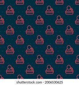 Red line Speaker icon isolated seamless pattern on black background. Orator speaking from tribune. Public speech. Person on podium.  Vector