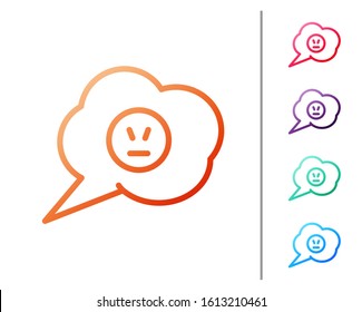 Red line Speech bubble with angry smile icon isolated on white background. Emoticon face. Set color icons. Vector Illustration