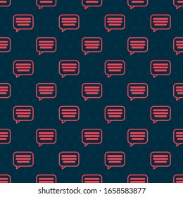 Red line Speech bubble chat icon isolated seamless pattern on black background. Message icon. Communication or comment chat symbol.  Vector Illustration