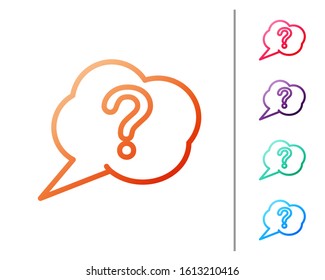 Red line Speech bubble and Question icon isolated on white background. FAQ sign. Copy files, chat speech bubble and chart. Set color icons. Vector Illustration