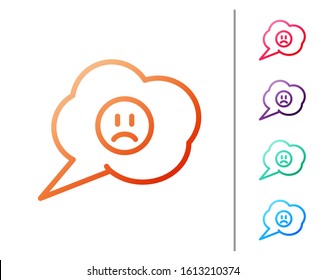 Red line Speech bubble with sad smile icon isolated on white background. Emoticon face. Set color icons. Vector Illustration