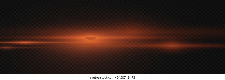 Red line of speed and light. Horizontal flare, glowing effect. On a transparent background.	
