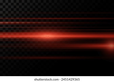 Línea roja de velocidad y luz. Llamarada Horizontal, efecto brillante. Sobre un fondo transparente.	
