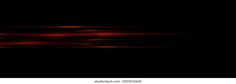 Línea roja de velocidad y luz. Llamarada Horizontal, efecto brillante. 