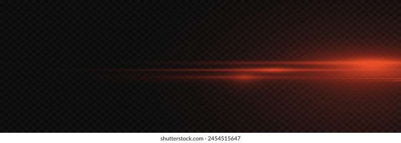 Red line of speed and light. Horizontal flare, glowing effect. 
