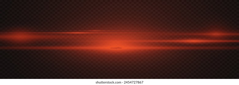 Red line of speed and light. Horizontal flare, glowing effect. On a transparent background.	
