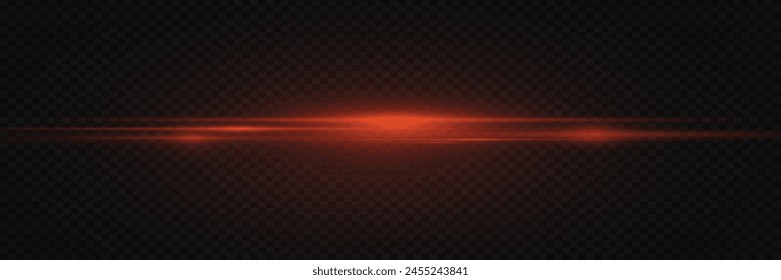 Red line of speed and light. Horizontal flare, glowing effect. On a transparent background.