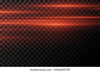Red line of speed and light. Horizontal flare, glowing effect.