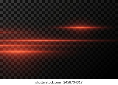 Red line of speed and light. Horizontal flare, glowing effect.