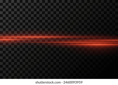 Red line of speed and light. Horizontal flare, glowing effect.