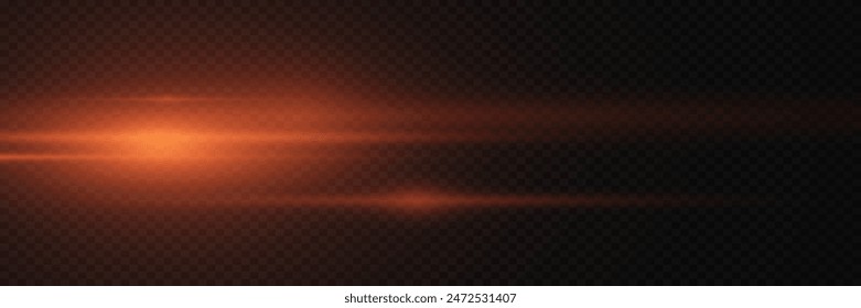 Línea roja de velocidad y luz. Llamarada Horizontal, efecto brillante.