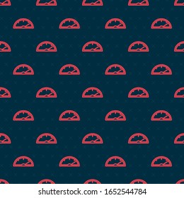 Red line Speedometer icon isolated seamless pattern on black background.  Vector Illustration