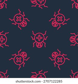 Linha vermelha O ícone de Aranha isolou o padrão perfeito no fundo preto. Feliz festa de Halloween.  Vetor