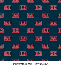 Red line Sport hockey mechanical scoreboard and result display icon isolated seamless pattern on black background.  Vector Illustration