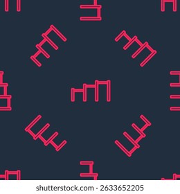 Red line Sport horizontal bar icon isolated seamless pattern on black background.  Vector