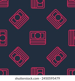 Red line Stacks paper money cash icon isolated seamless pattern on black background. Money banknotes stacks. Bill currency.  Vector