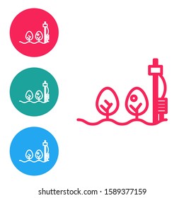 Red line Standalone sensor and plant icon isolated on white background. Set icons in circle buttons. Vector Illustration