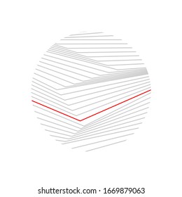 La línea roja se distingue entre las curvas monocromas grises. Fondo vectorial de refracción abstracta