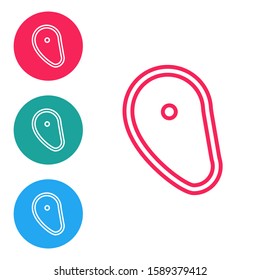 Red line Steak meat icon isolated on white background. Set icons in circle buttons. Vector Illustration