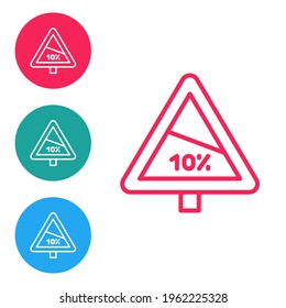 Línea roja Icono de carretera de advertencia de ascenso pronunciado y descenso pronunciado aislado en fondo blanco. Reglas de tráfico y conducción segura. Establezca los iconos en los botones de círculo. Vector