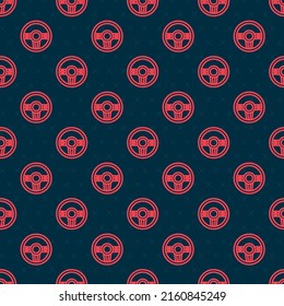 Red line Steering wheel icon isolated seamless pattern on black background. Car wheel icon.  Vector