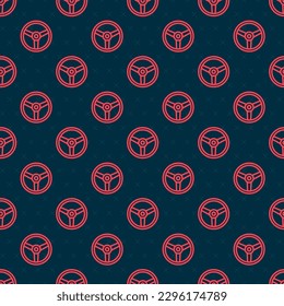 Red line Steering wheel icon isolated seamless pattern on black background. Car wheel icon.  Vector