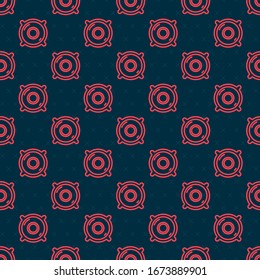 Rote Linie Stereo-Lautsprecher Symbol einzeln auf schwarzem Hintergrund. Lautsprecher des Soundsystems. Musiksymbol. Bassausrüstung für Musikalspulenlautsprecher. Vektorillustration-Illustration