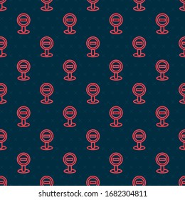 Red line Stop sign icon isolated seamless pattern on black background. Traffic regulatory warning stop symbol.  Vector Illustration